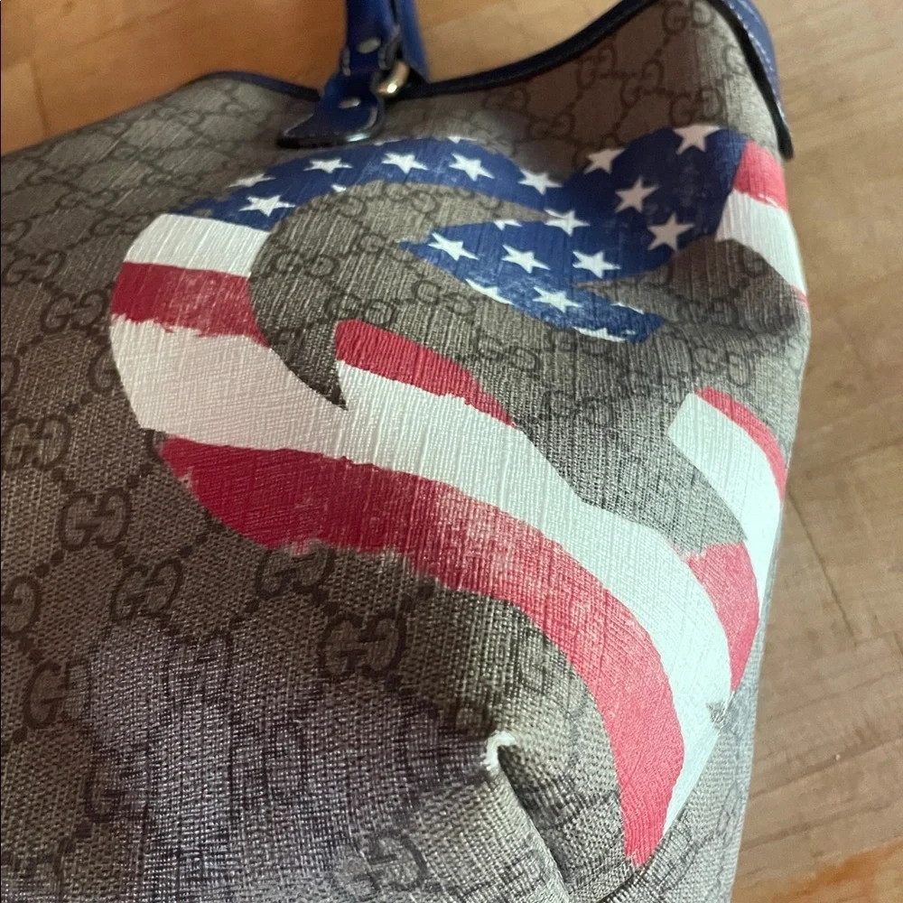 FOR CP ONLY! Gucci GG Monogram UNICEF Joy Patriotic American Flag Tote USA! - Picture 7 of 16